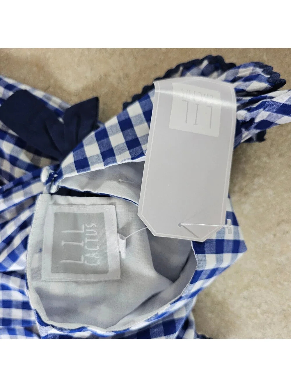 Lili Cactus Girls Blue and White Gingham Dress with Navy Bow Accents Size 4T